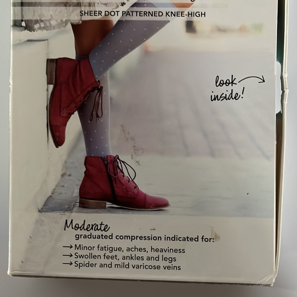 Rejuva 15-20mmHg sheer dot knee high compression stockings in ash grey small - Picture 4 of 6